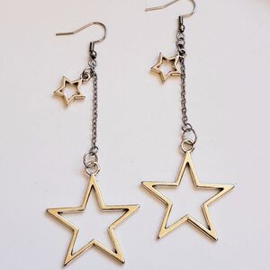 Handmade Lightweight Silver Metal Chain Star Earrings